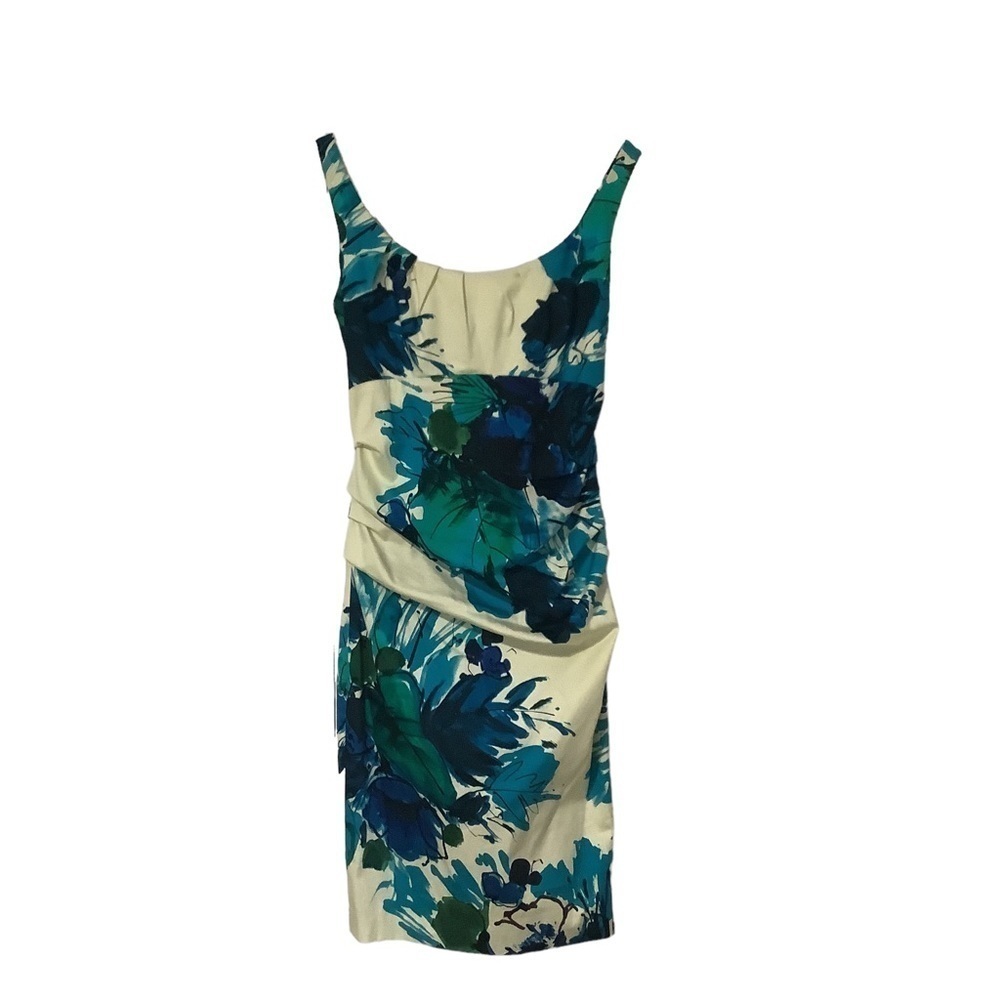 SUZI CHIN FOR MAGGY BOUTIQUE Blue Floral Print Cocktail Pencil Dress Size 8